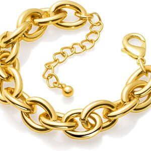 Gold Bracelet for Women Chunky 14k Gold Plated Link Chain Statement